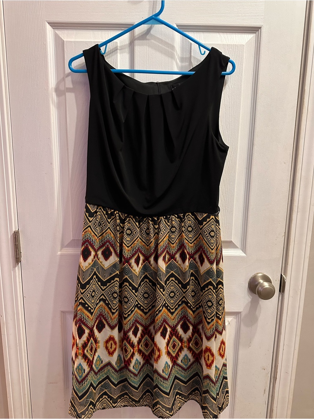 Sleeveless Black Midi Dress with Multicolor Geometric skirt- dress - Picture 1 of 4